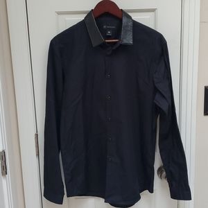 INC black long sleeve w/faux leather collar